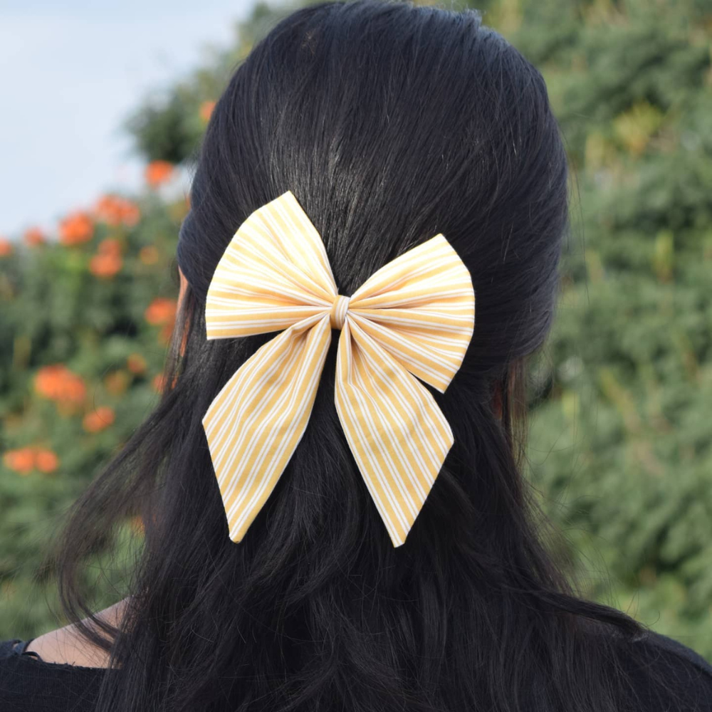 Yellow Stripes -  Pigtail Bow