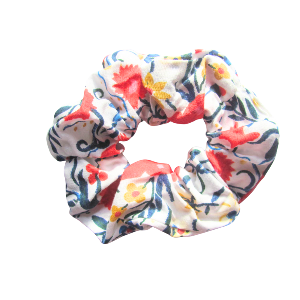 White Floral Print Scrunchie