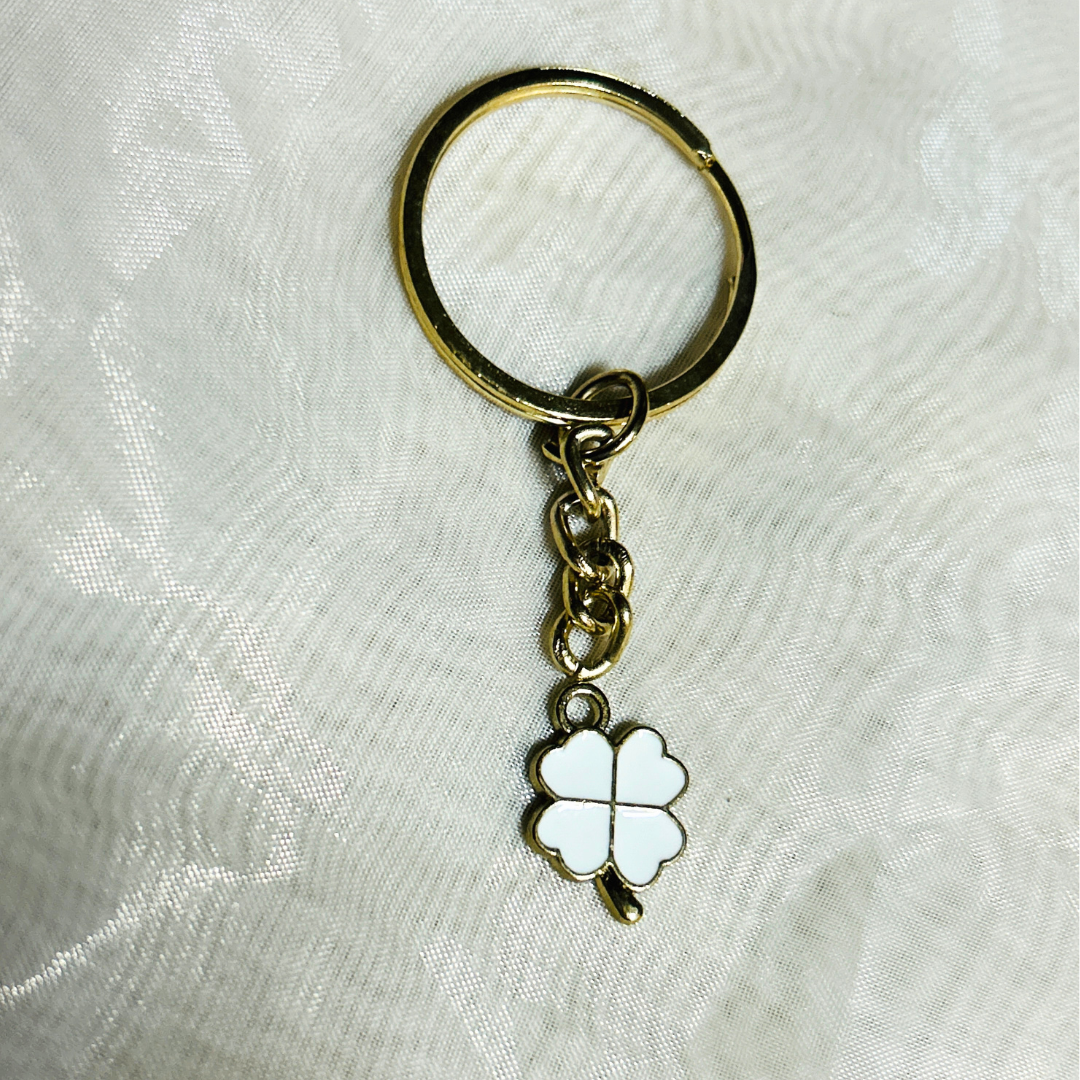 White Clover Leaf Keychain