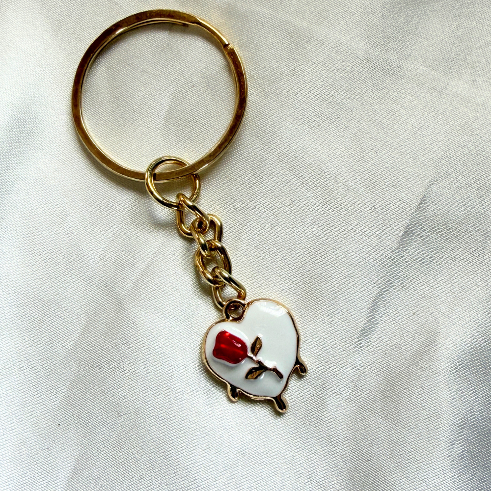 Heart With a Tulip Keychain - White