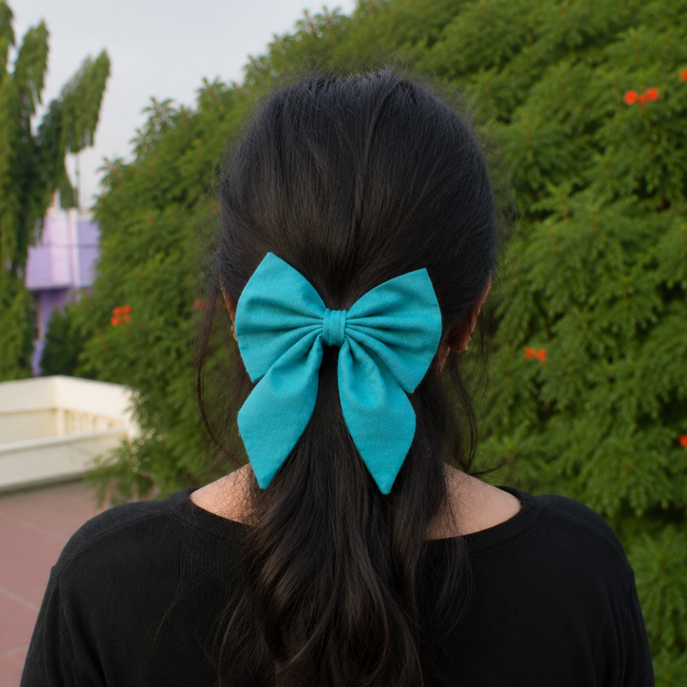 Aqua Blue -  Pigtail Bow