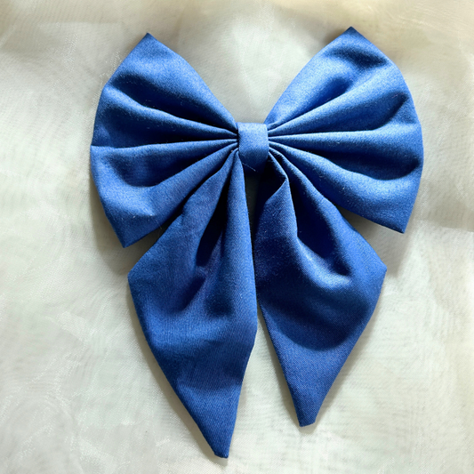 Blue Pigtail Bow