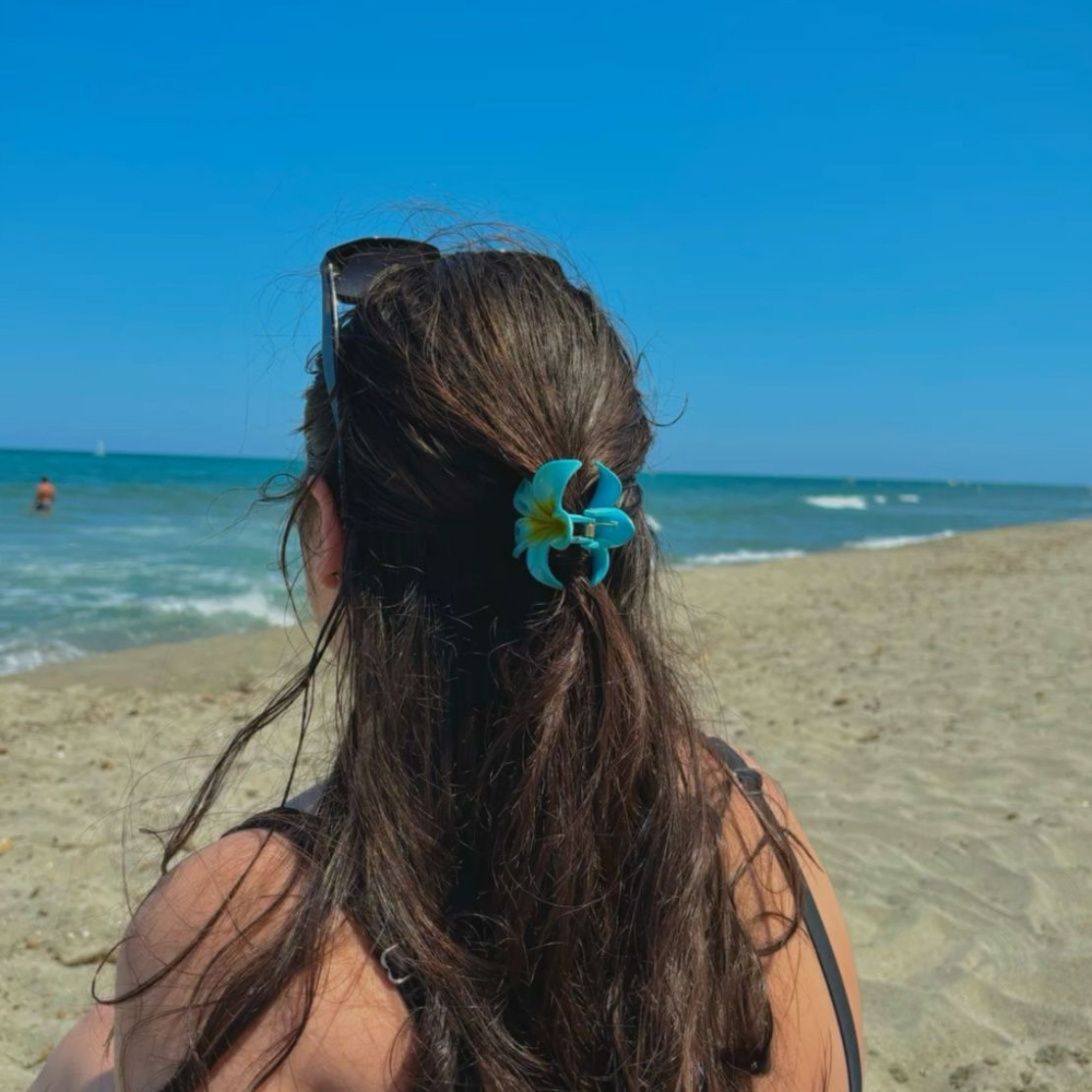 Deep Blue Flower Claw Clip - Medium