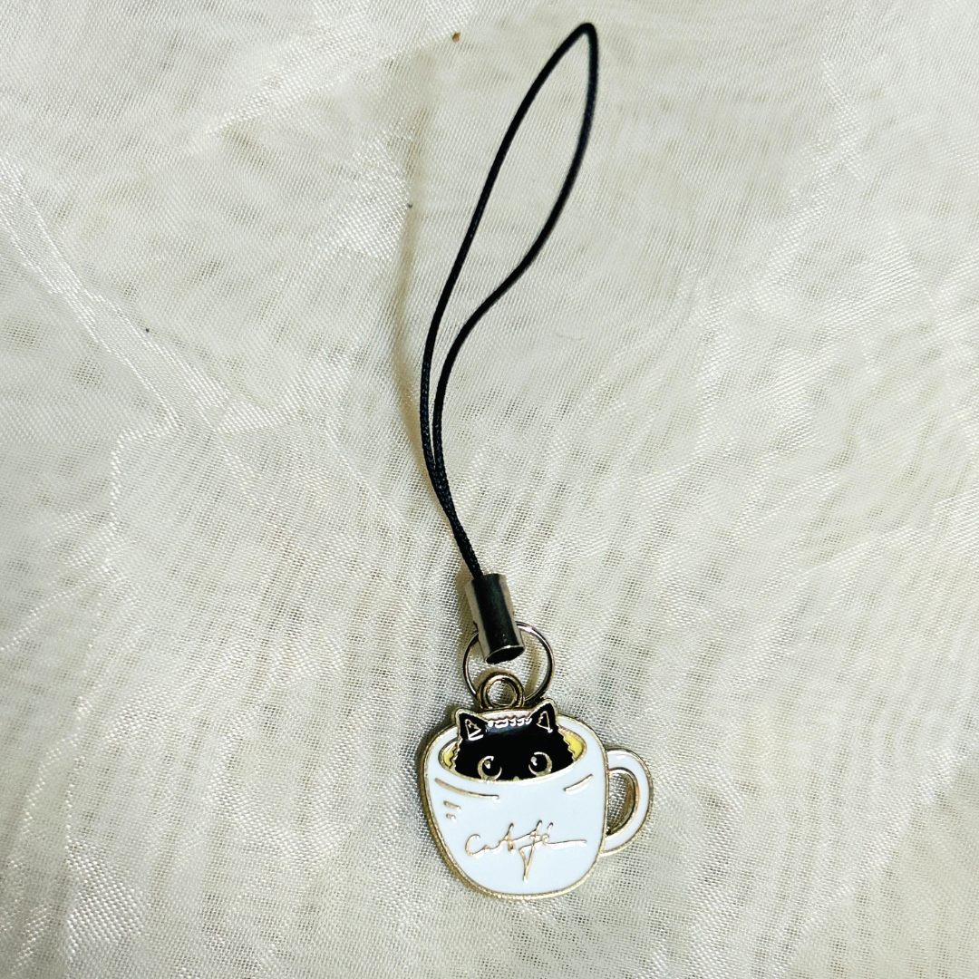 Cat in a Coffee Mug Phone Charm