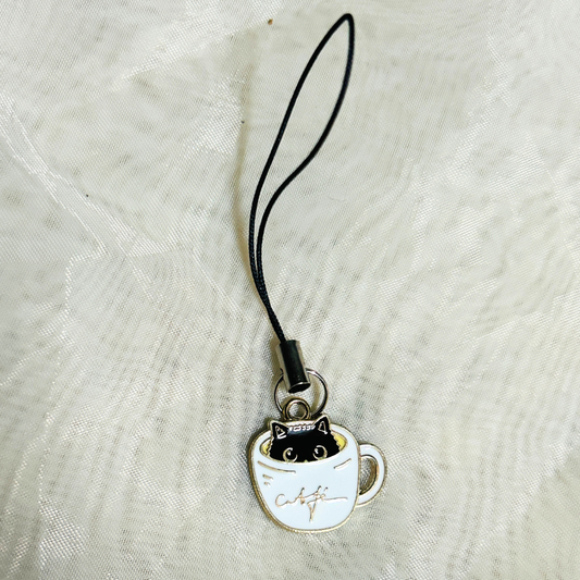 Cat in a Coffee Mug Phone Charm