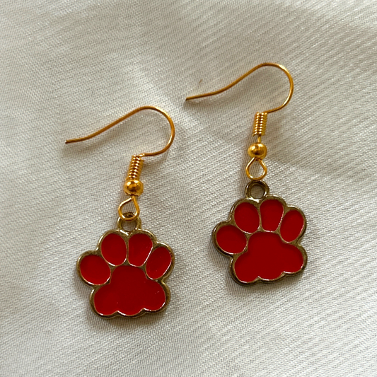 Paw Earrings - Red