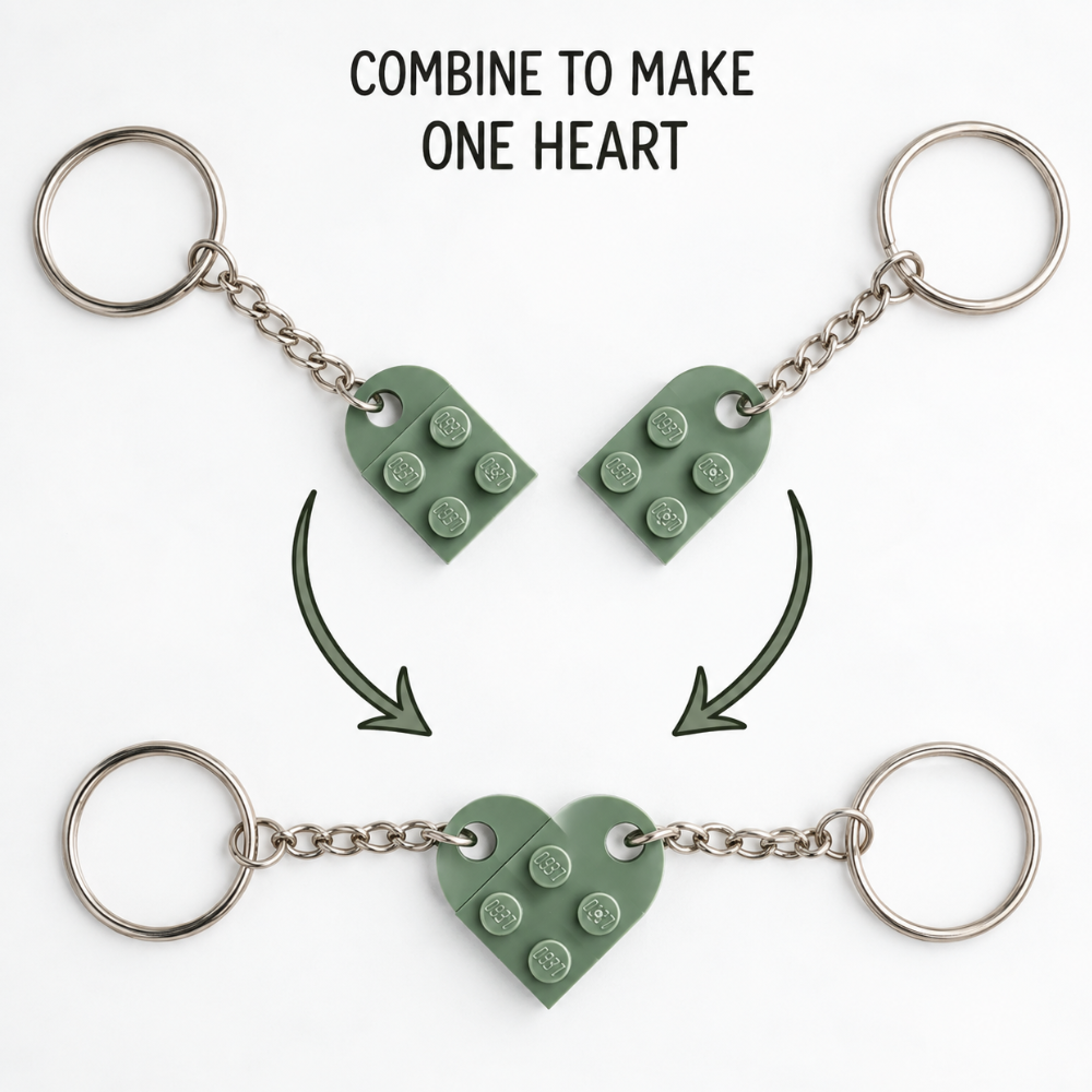 Lego Heart Couple Keychain - Set of 2 Keychains  (Green)