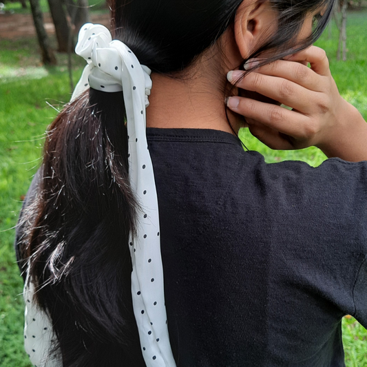 Black Polka Dots Scarf Scrunchie  / Tail Scrunchie / Bowknot Scrunchie