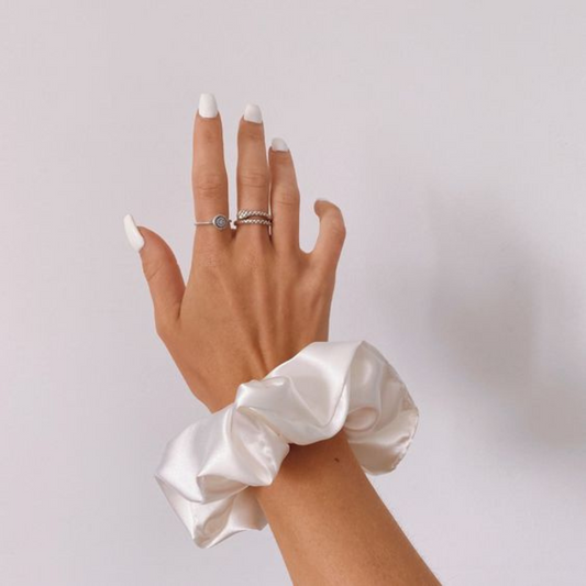 Snow - White Satin Scrunchie