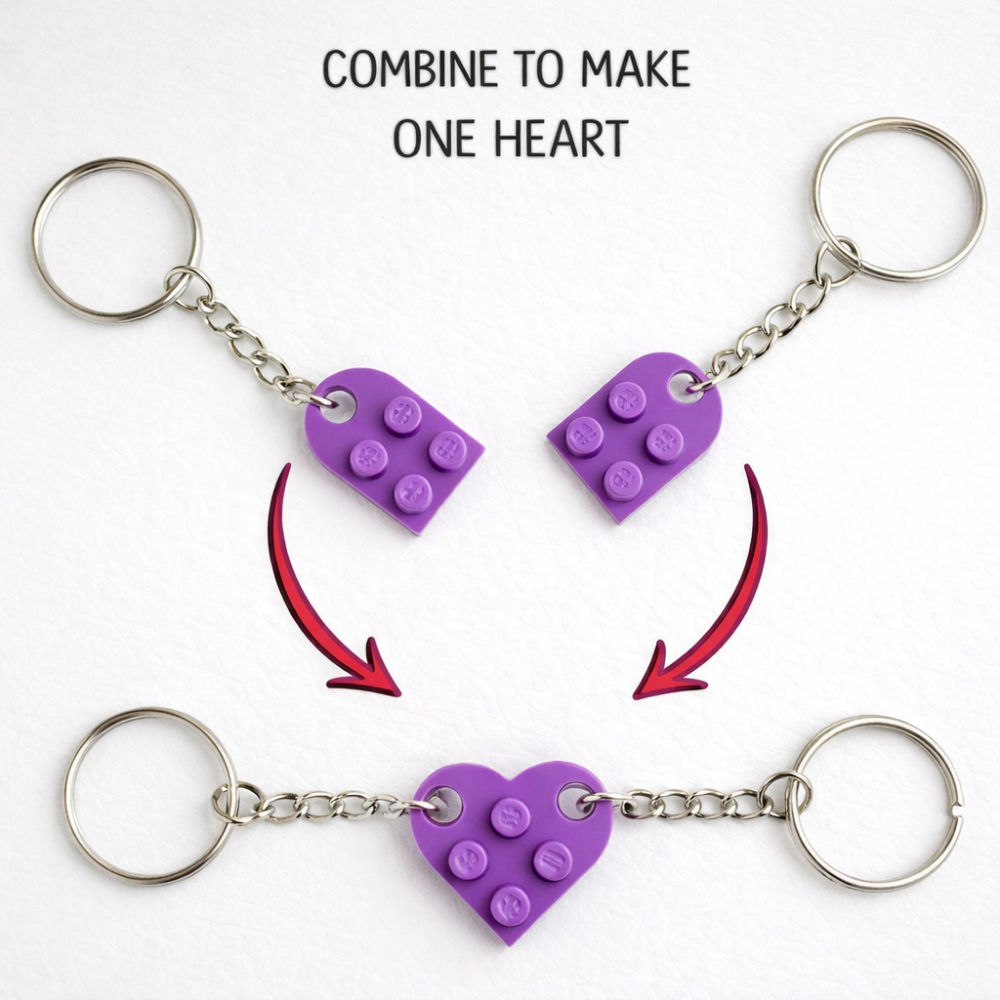 Lego Heart Couple Keychain - Set of 2 Keychains  (Purple)