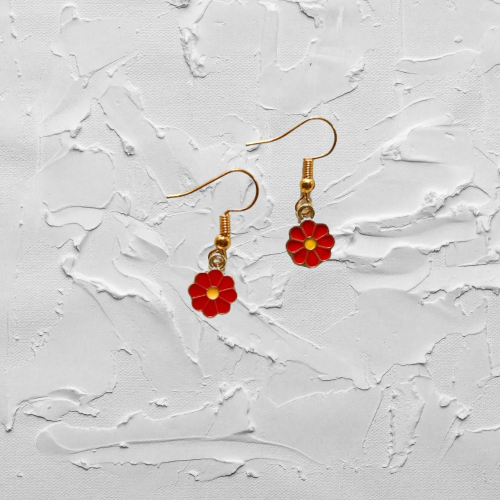 Red Flower Earrings