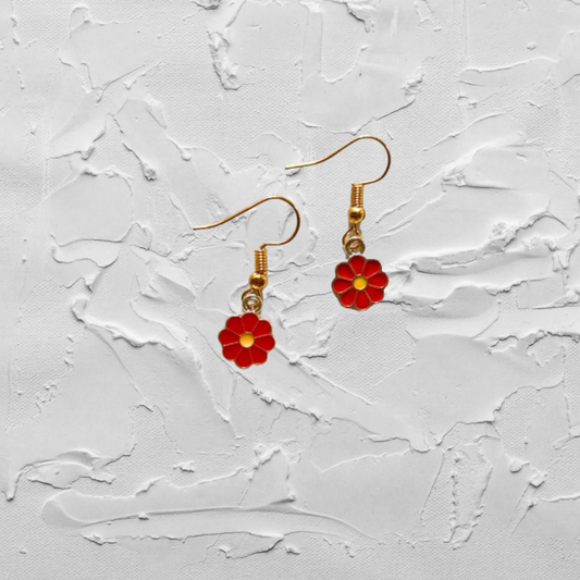 Red Flower Earrings