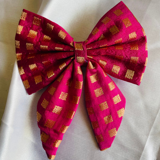 Pink Ethnic Bow -  Pigtail Bow