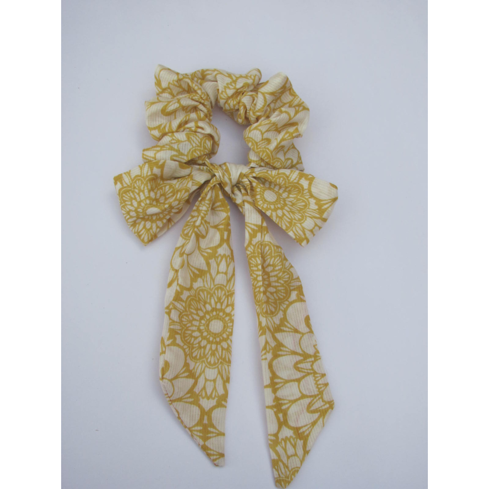 Yellow/Green Mandala Print Scarf Scrunchie  / Tail Scrunchie / Bowknot Scrunchie