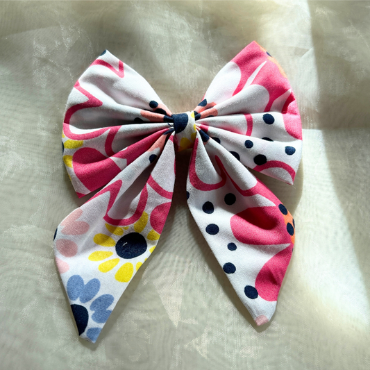 White Prints Pigtail Bow