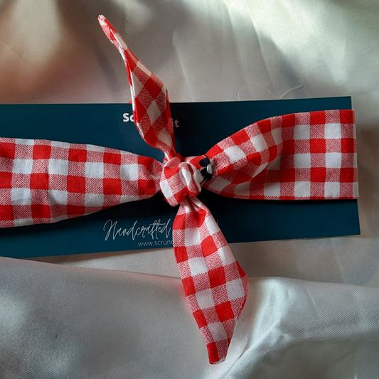 Red Checks with tiny flowers TIY Headband