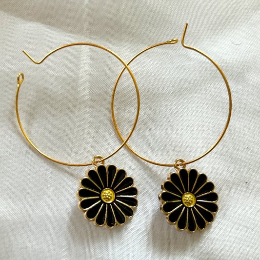 Daisy Hoop Earrings - Black
