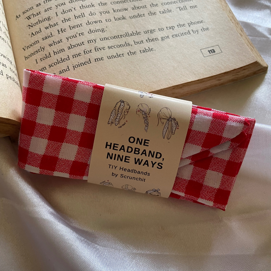 Red Checks with tiny flowers TIY Headband