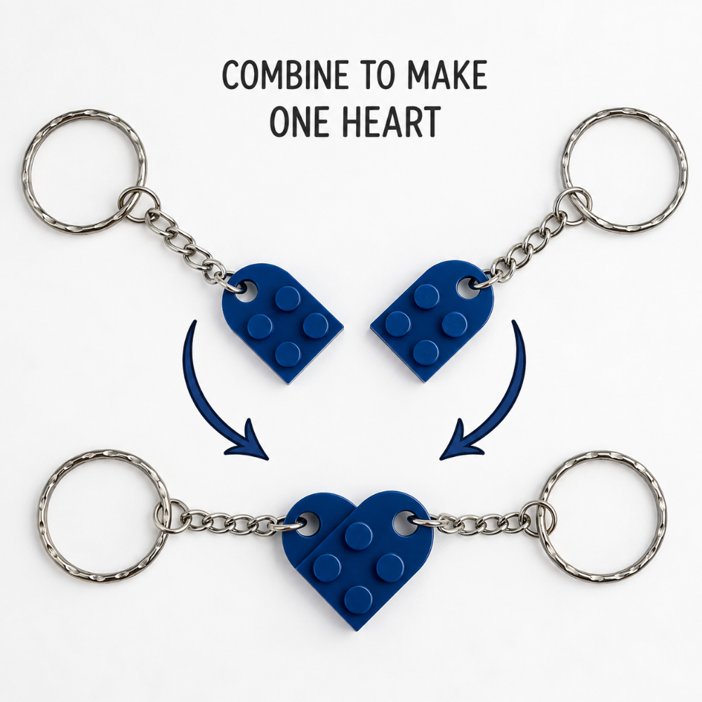 Lego Heart Couple Keychain - Set of 2 Keychains  (Dark Blue)