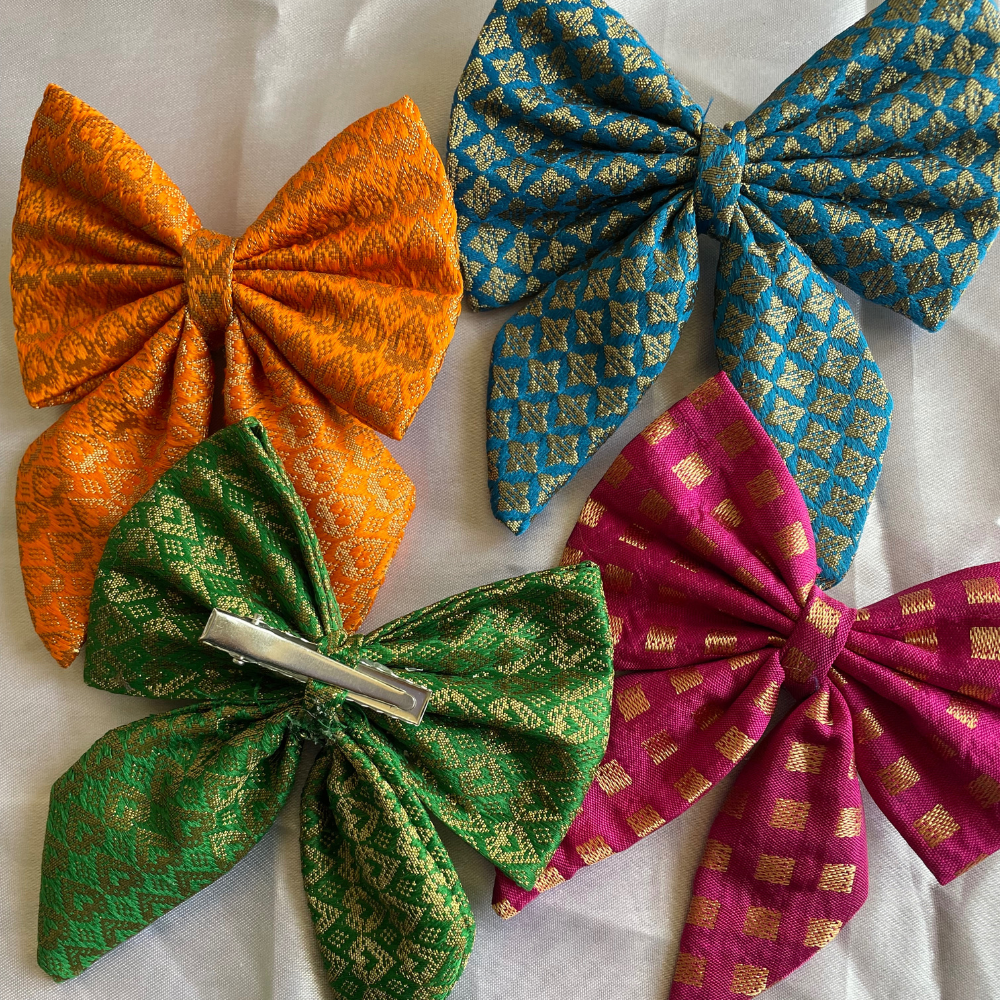 Yellow Ethnic Print -  Pigtail Bow