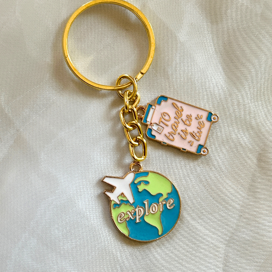 Explore the World and Suitcase Keychain