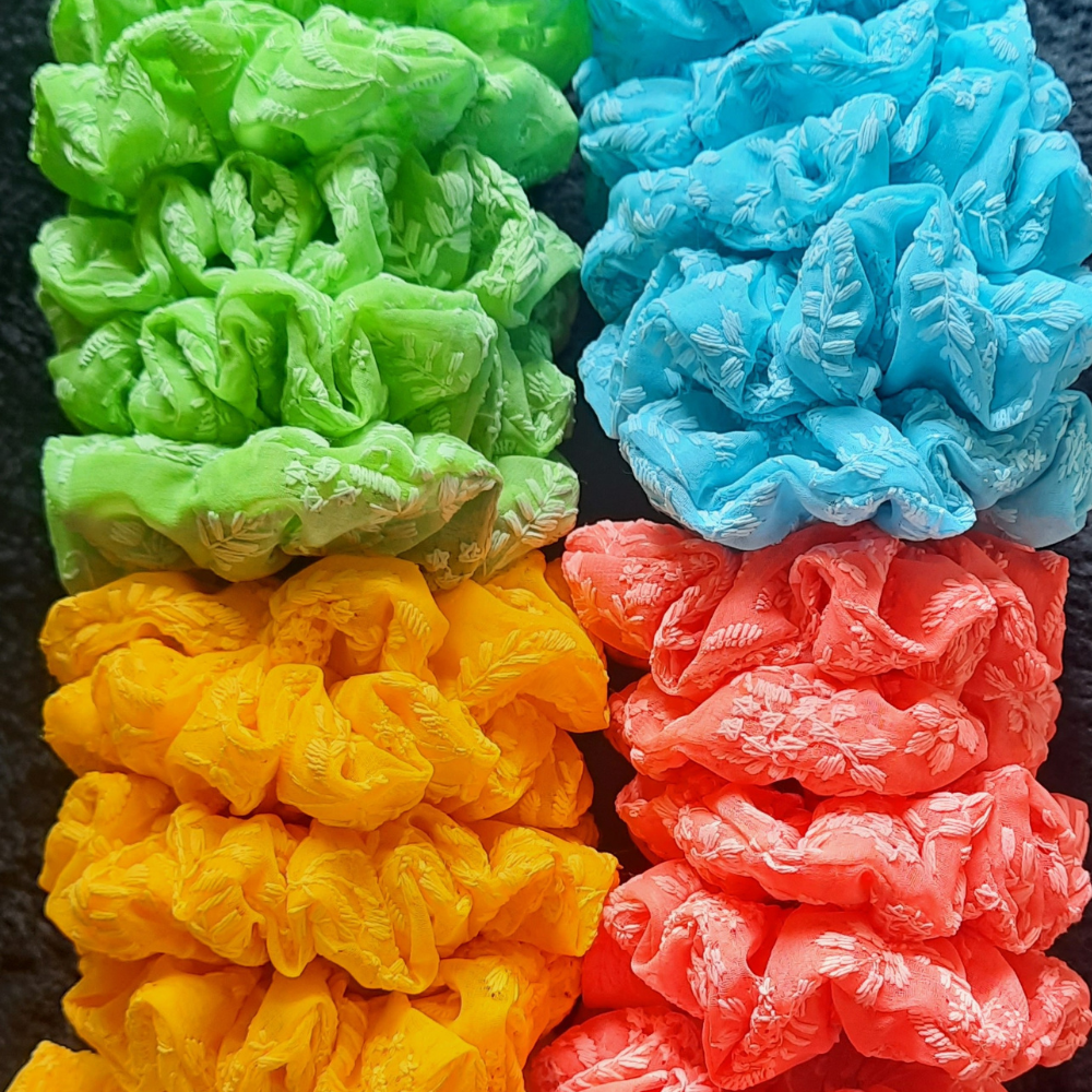 Blue Chikankaari Scrunchie