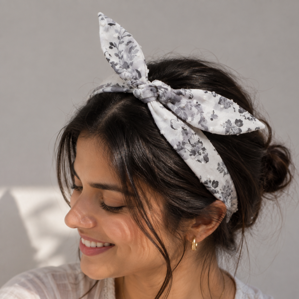 Grey Floral Print TIY Headband