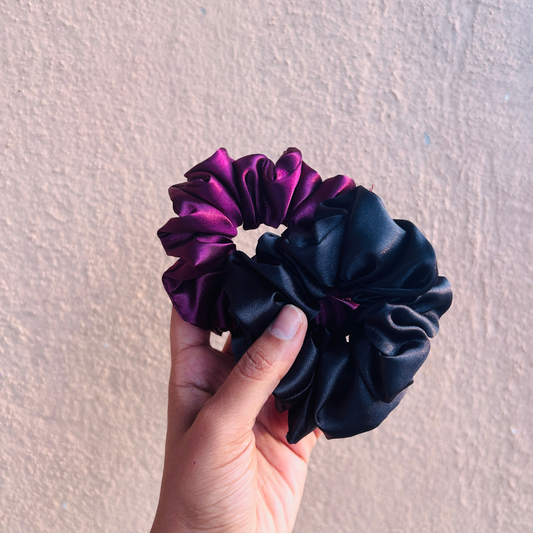 Satin Scrunchies Combo of 2 (Charcoal and Beetroot)