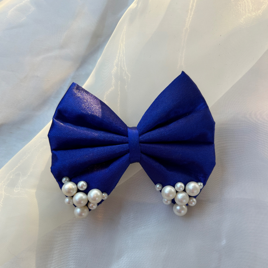 Blue Pearl Hair Bow