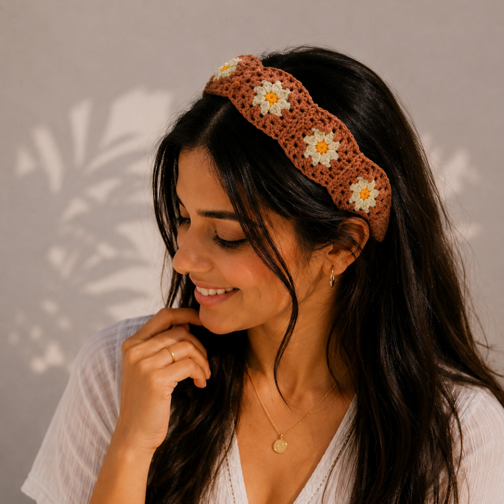 Crochet Sunflower Headband - Brown