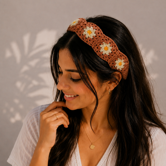 Crochet Sunflower Headband - Brown