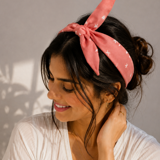 Peach with white beachy prints TIY Headband